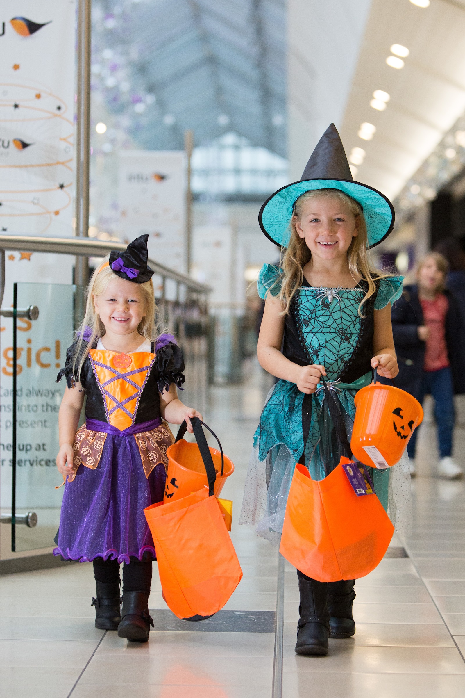 Eva (3) & Georgia (6) Caulfield taking part in the big trick or treat event at intu Lakeside