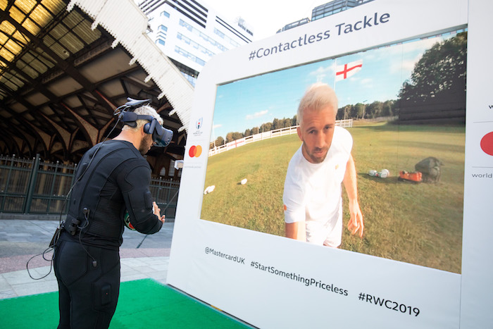 Chris Robshaw Ahead of the Rugby World Cup 2019, Mastercard unveiled a first of its kind virtual reality (VR) tackle, allowing members of the public to experience the sensation of a professional tackle, using a haptic feedback bodysuit in a virtual reality rugby experience.