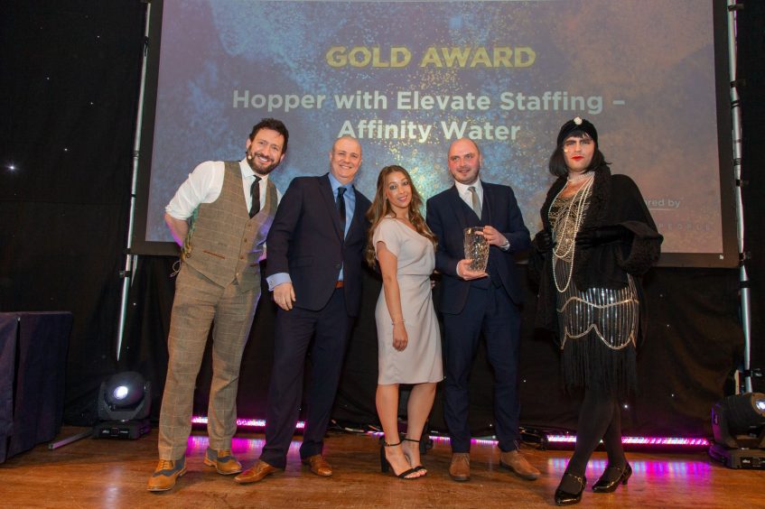 SpaceandPeople's Andrew Bodwick presented the award to Hopper and Elevate Staffing
