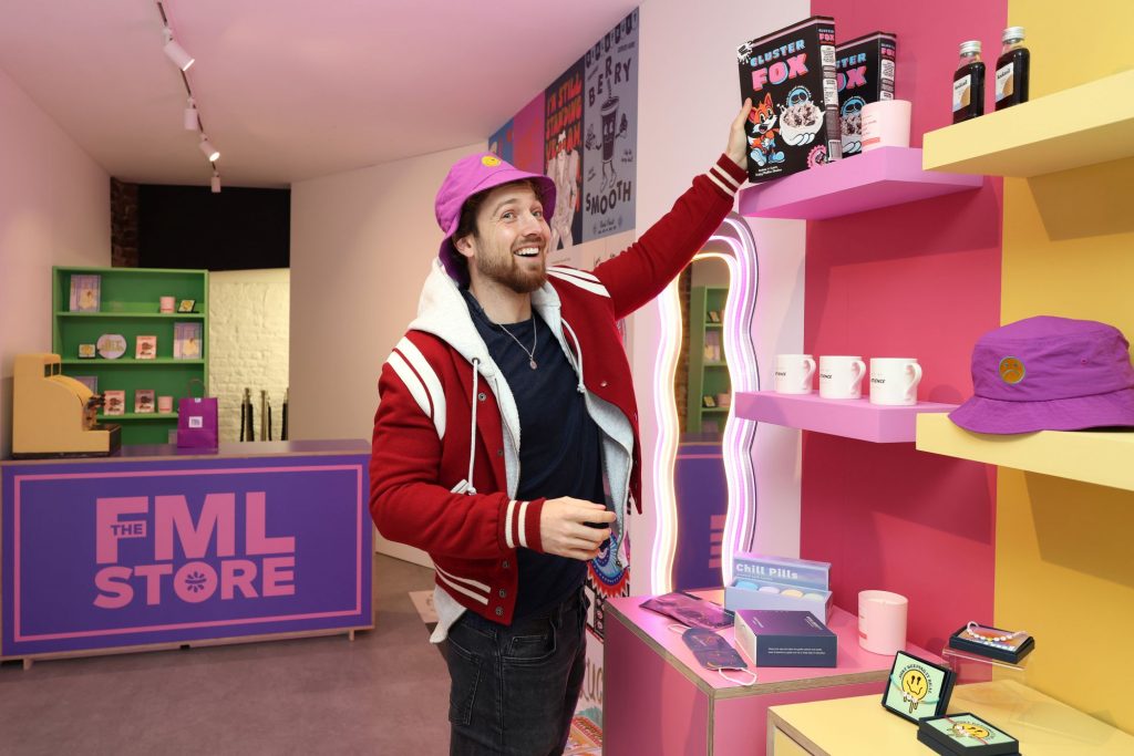 LONDON, ENGLAND - JULY 29: TV personality and Made in Chelsea star, Sam Thompson, attends the opening of The FML Store pop-up from Not On The High Street in Soho on September 29, 2022 in London, England. The store allows shoppers to exchange their real life 'FML' moments for a pick-me-up gift from one of the online marketplace's small businesses. The pop-up is open to the public today and tomorrow and features The FML Edit, a newly curated product line by Not On The High Street. (Photo by Tim P. Whitby/Getty Images for Not On The High Street )